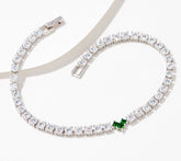 Diamonique Green Heart Station Sterling Silver Tennis Bracelet 6-3/4"